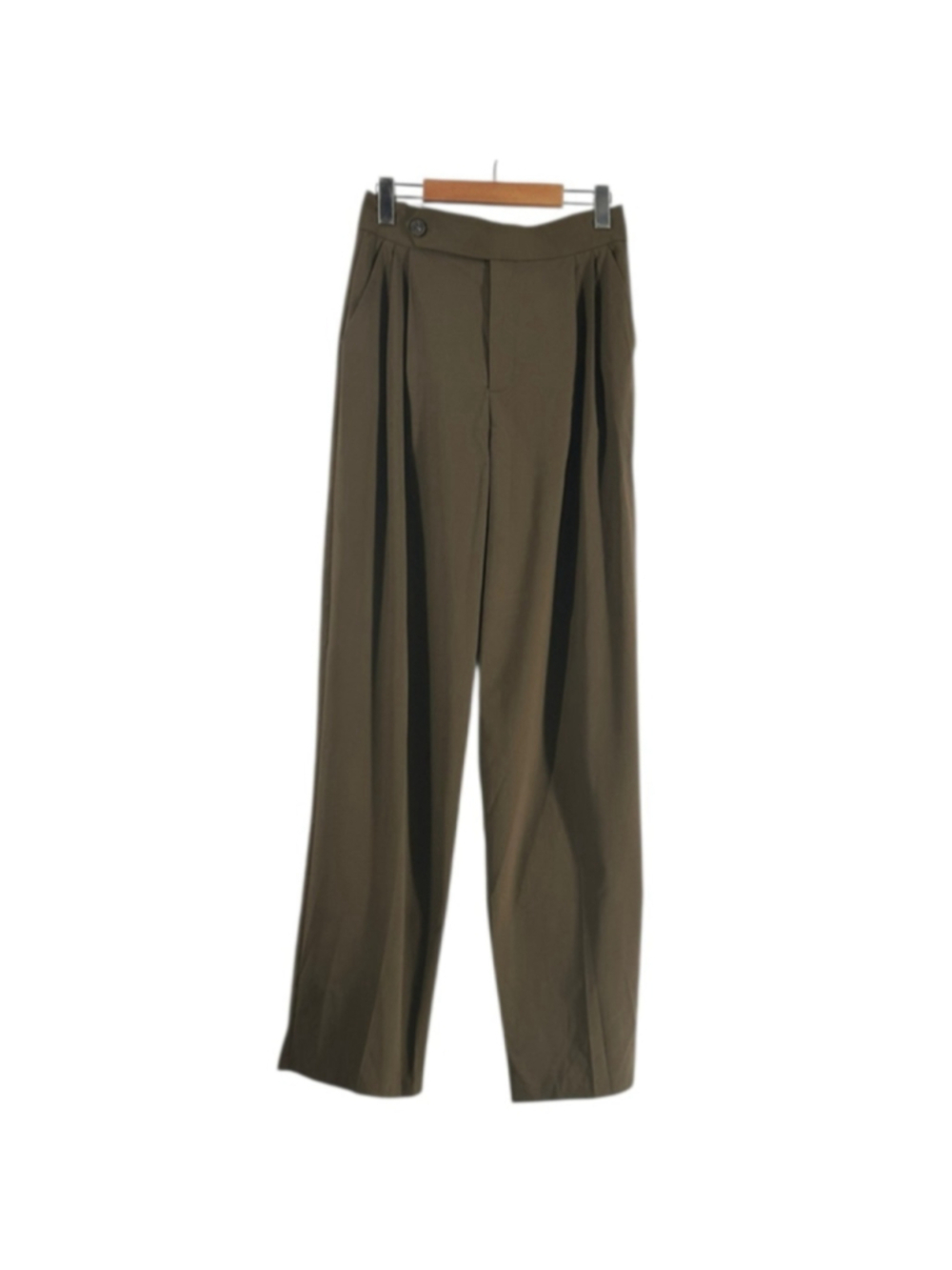 Zara loose fit trousers olive green pleated pants career business sz sm